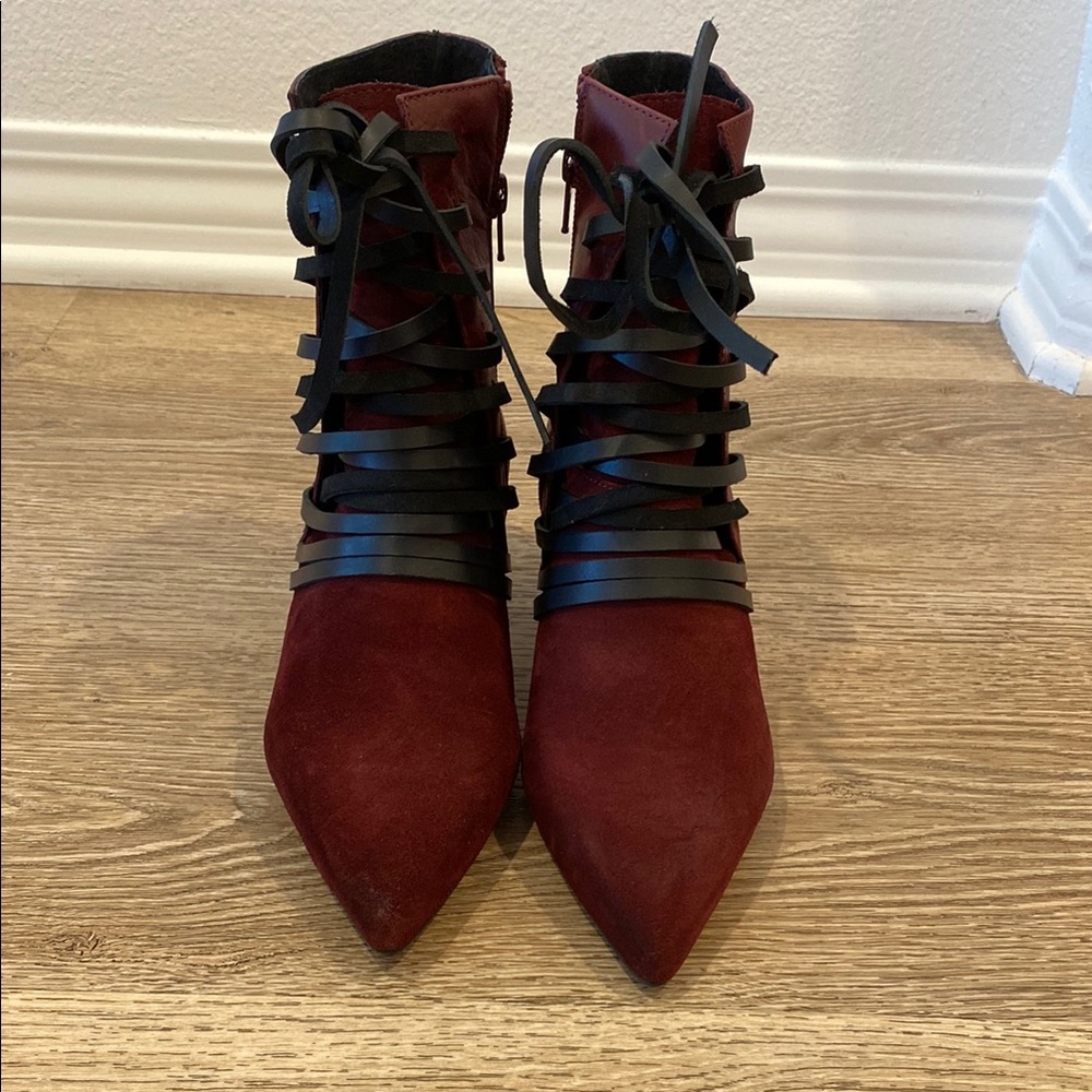 Free People Burgundy Lace-Up Ankle Boots